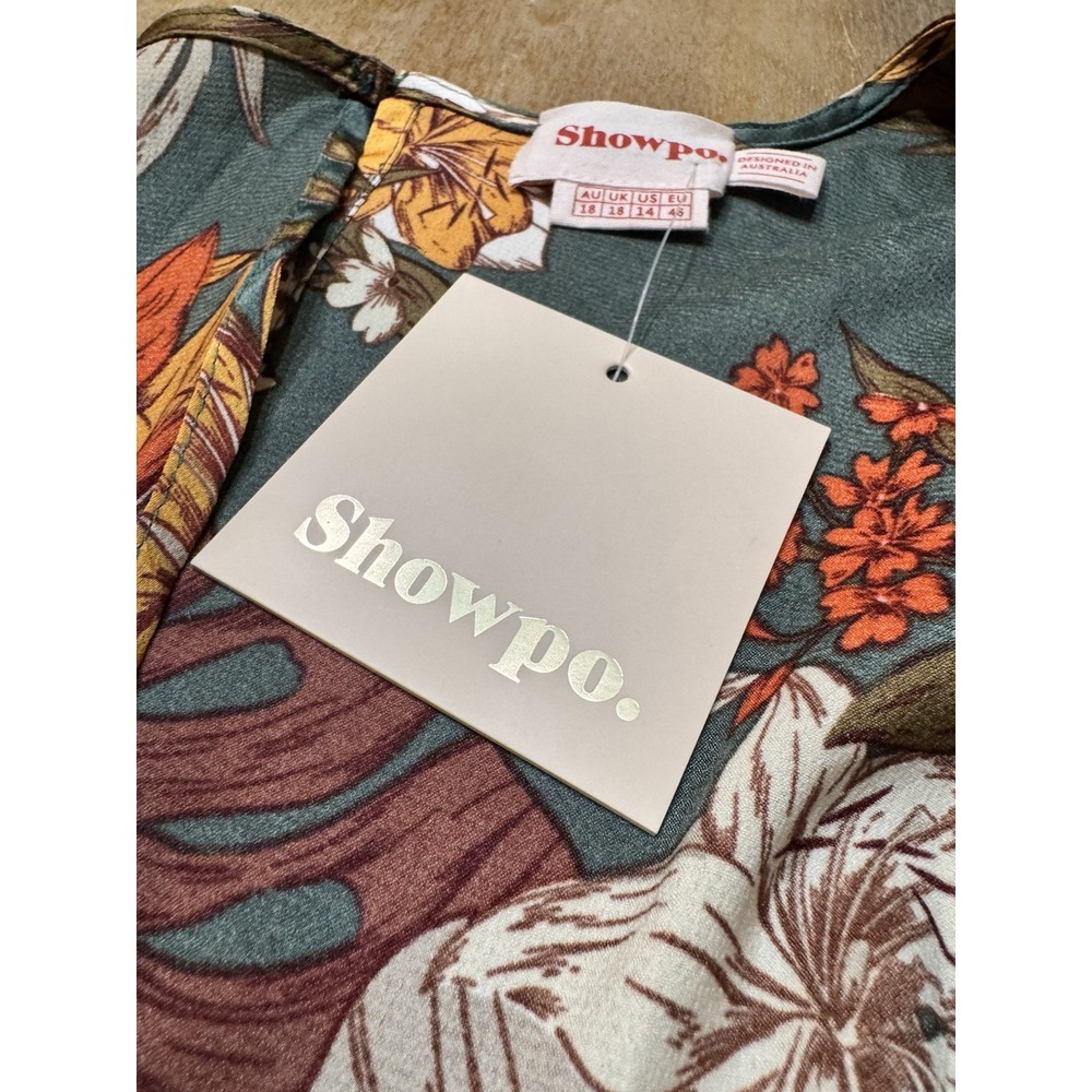 Showpo Vacay Ready Maxi Dress Size 14 Floral Plunge Neckline Thigh High Slit - Picture 13 of 15